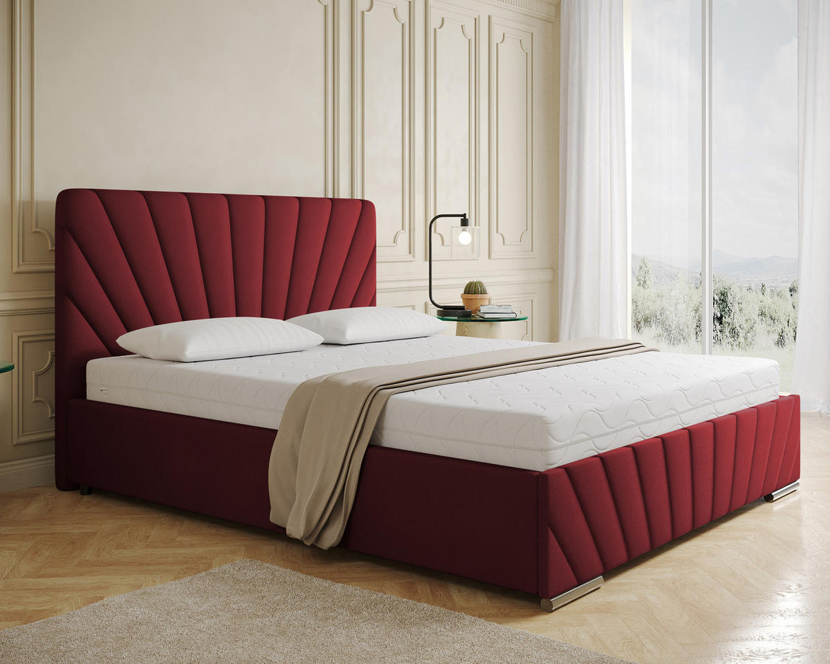 POLSTERBETT Ray 160 x 200 cm mit Bettkasten und Lattenrost Taschenfederkernmatratze mit Kokos 20cm- rot - Rot, Holz (160/200cm) - Homesy