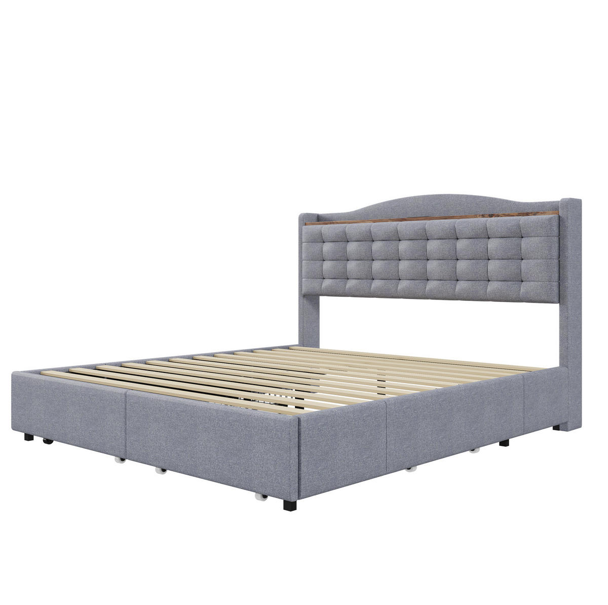 POLSTERBETT 140/200 cm mit 4 Schubladen und USB-Anschluss, grau - Grau, Textil (140/200cm) - BEAOK