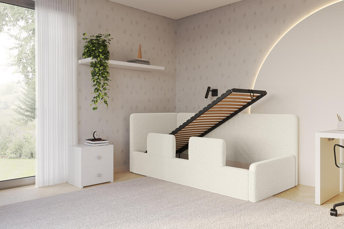 EINZELLBETT Jugendbett mit Bettkasten, Rechts - NORY 100x200 Beige - Perlmutt, Holzwerkstoff/Textil (100/200cm) - ALTDECOR
