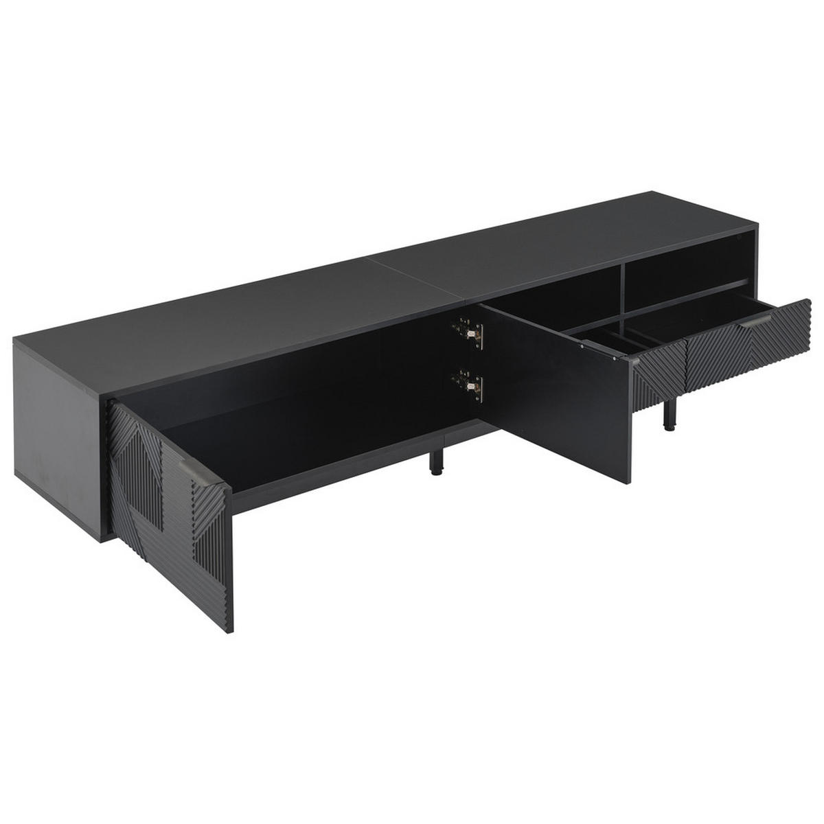 TV-SCHRANK 200x40cm Modern abstrakte Linien Stauraum Schwarz bis 90 Zoll - Schwarz, Holz (52.07/12.19/115.06cm) - FLIEKS