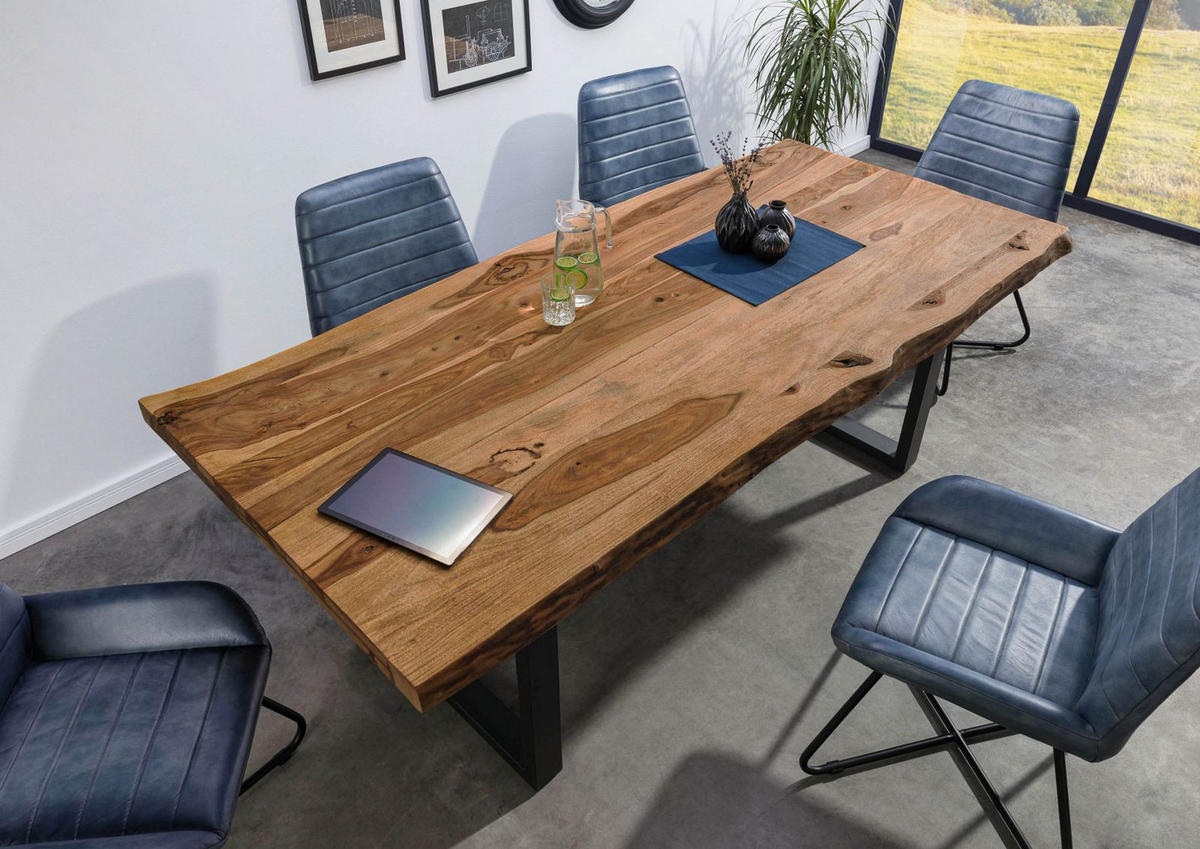 BAUMTISCH Sheesham 200x100x77 natur sandgestrahlt / U-Beine anthrazit matt FREEFORM 5 - Naturfarben, Holz (200/100/77cm) - Massivmoebel24