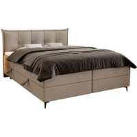 BOXSPRINGBETT Boucle 200x200 Liron mit Kissen-Kopfteil und Matratze, Hellgrau - Hellgrau, Holz/Textil (200/200cm) - Emporius