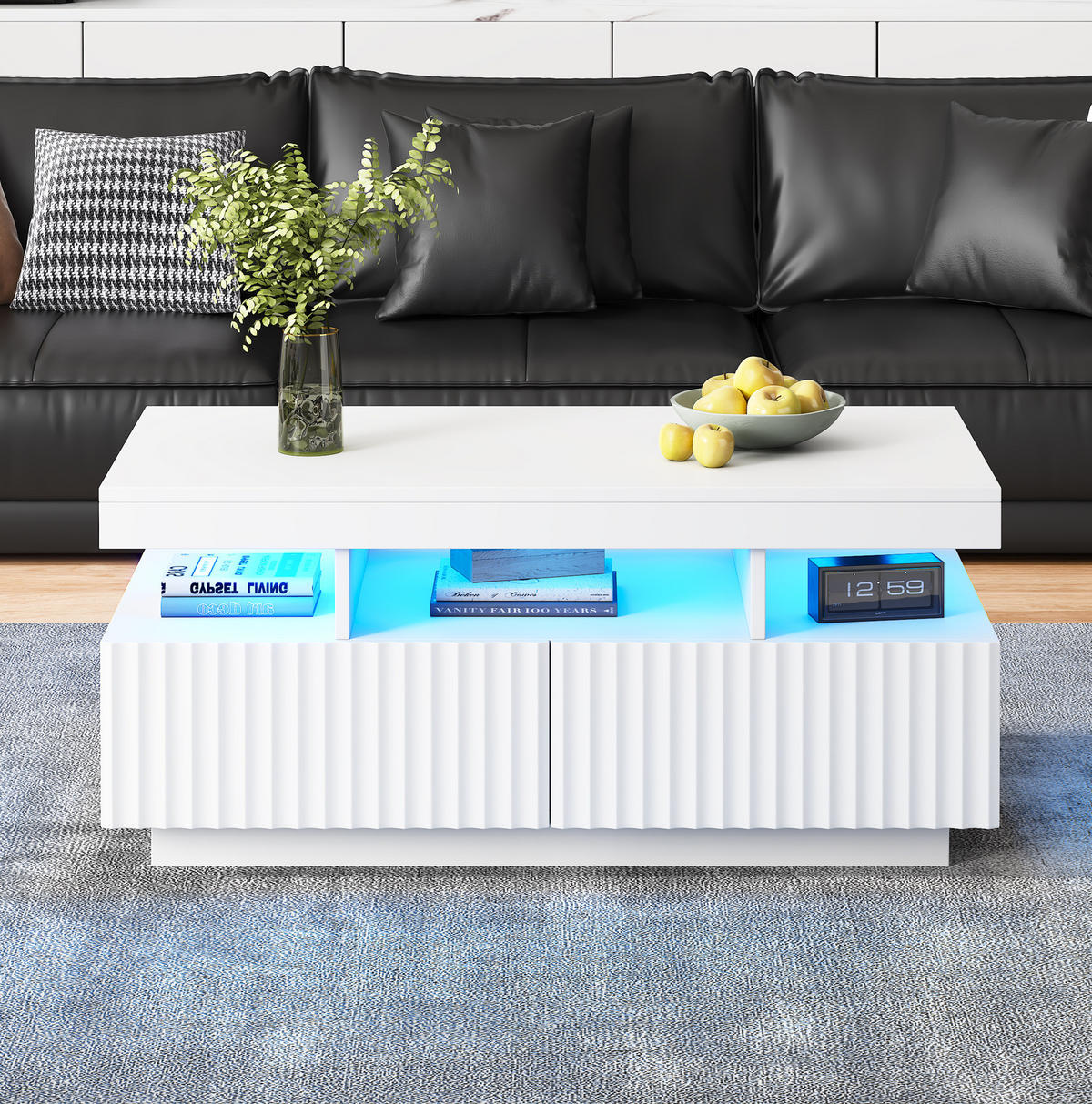 COUCHTISCH aus Spanplatte 100x50x45 cm Weiß mit 2 Schubladen und app-gesteuerter LED-Beleuchtung - Weiß, Holzwerkstoff (100/50/45cm) - IVMEU