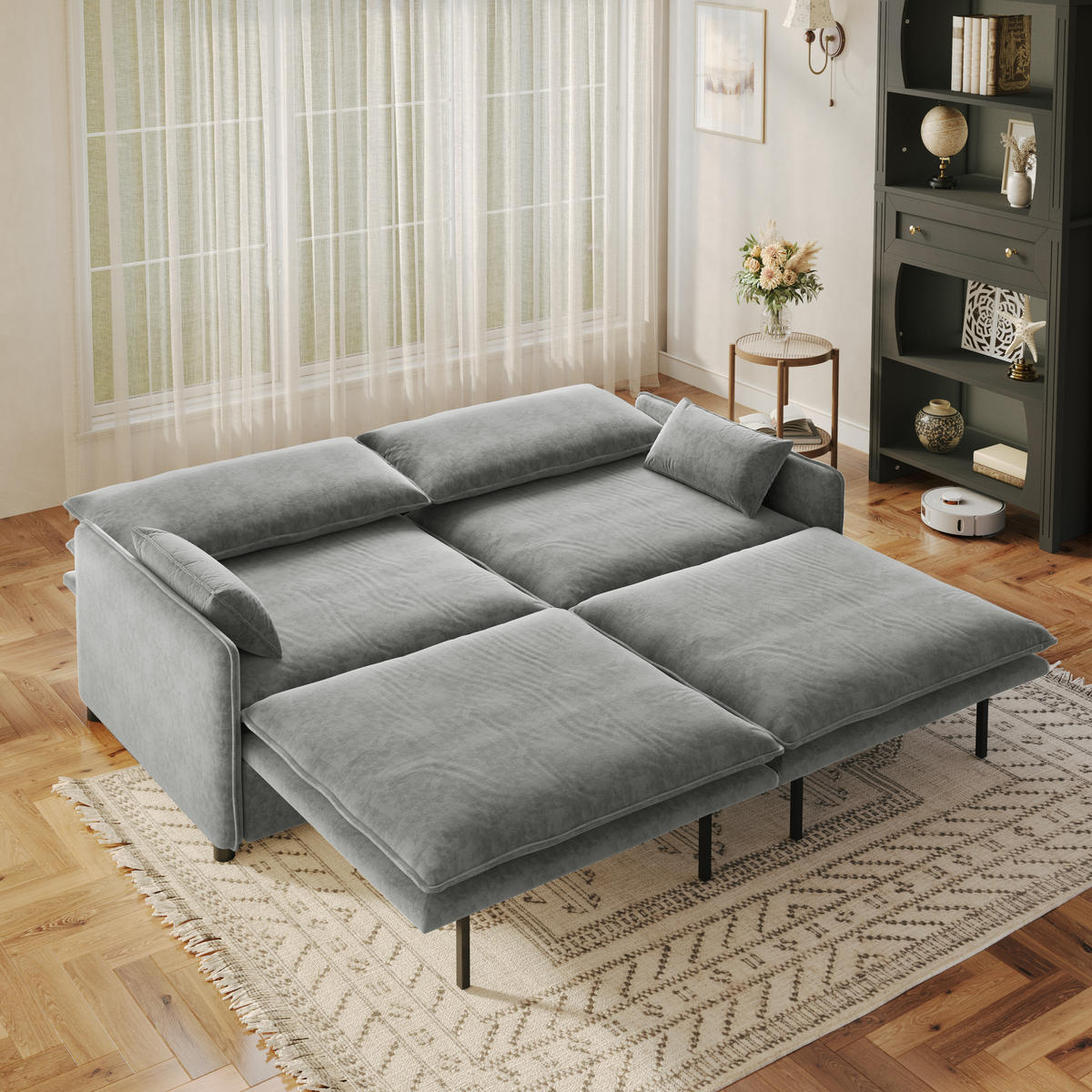 SCHLAFSOFA 3-in-1 ausziehbar mit Staufach, DE-42857, Hellgrau - Hellgrau, Holzwerkstoff (206/86/91cm) - ComfortXL