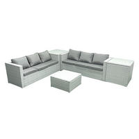 GARTENMÖBEL-SET mit Kissen Polyrattan Hellgrau-Mix 6-Sitzer - Hellgrau/Grau, Glas/Kunststoff - Fimous