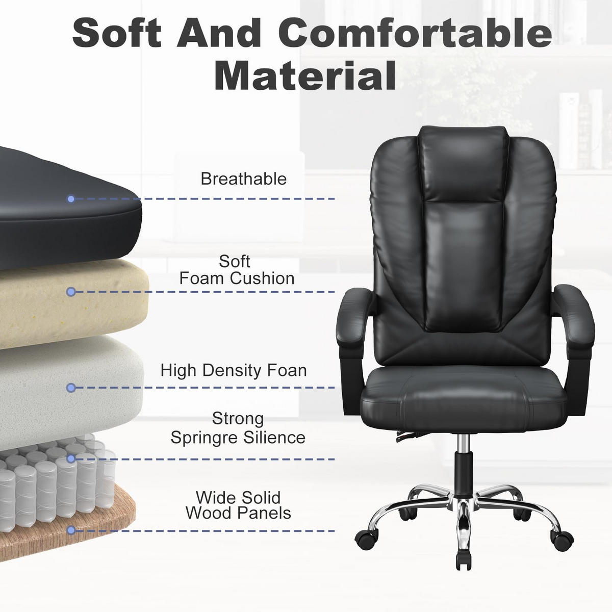 BÜROSTUHL Schwarz ergonomisch Kunstleder verstellbar - Schwarz, Leder (64/115/70cm) - Rattrix