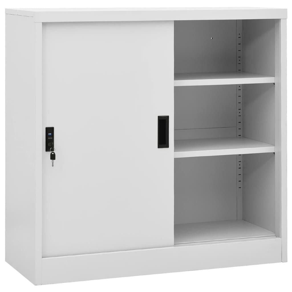 AKTENSCHRANK mit 3 Fächer und abschließbare Schiebetüren, 90/40/90 cm, aus Stahl, in Hellgrau - Hellgrau/Grau, Metall (40/90/90cm) - vidaXL