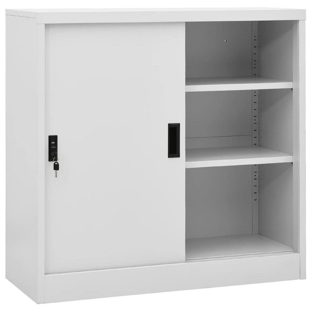 AKTENSCHRANK mit 3 Fächer und abschließbare Schiebetüren, 90/40/90 cm, aus Stahl, in Hellgrau - Hellgrau/Grau, Metall (40/90/90cm) - vidaXL