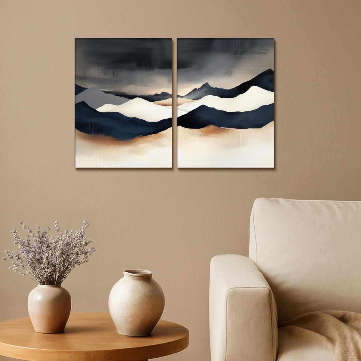 LEINWANDBILD 2er Set Landschaft - Abstrakt - Modern 60x40 cm - Dunkelblau, Textil (60/40cm) - MuchoWow