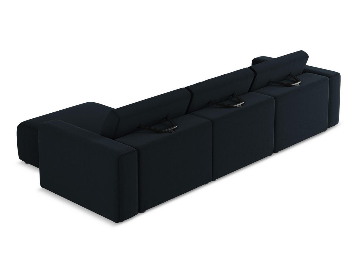 ECKSOFA Rechts Samt Stoff Blau - Blau/Schwarz, Kunststoff/Textil (314/167cm) - Makamii