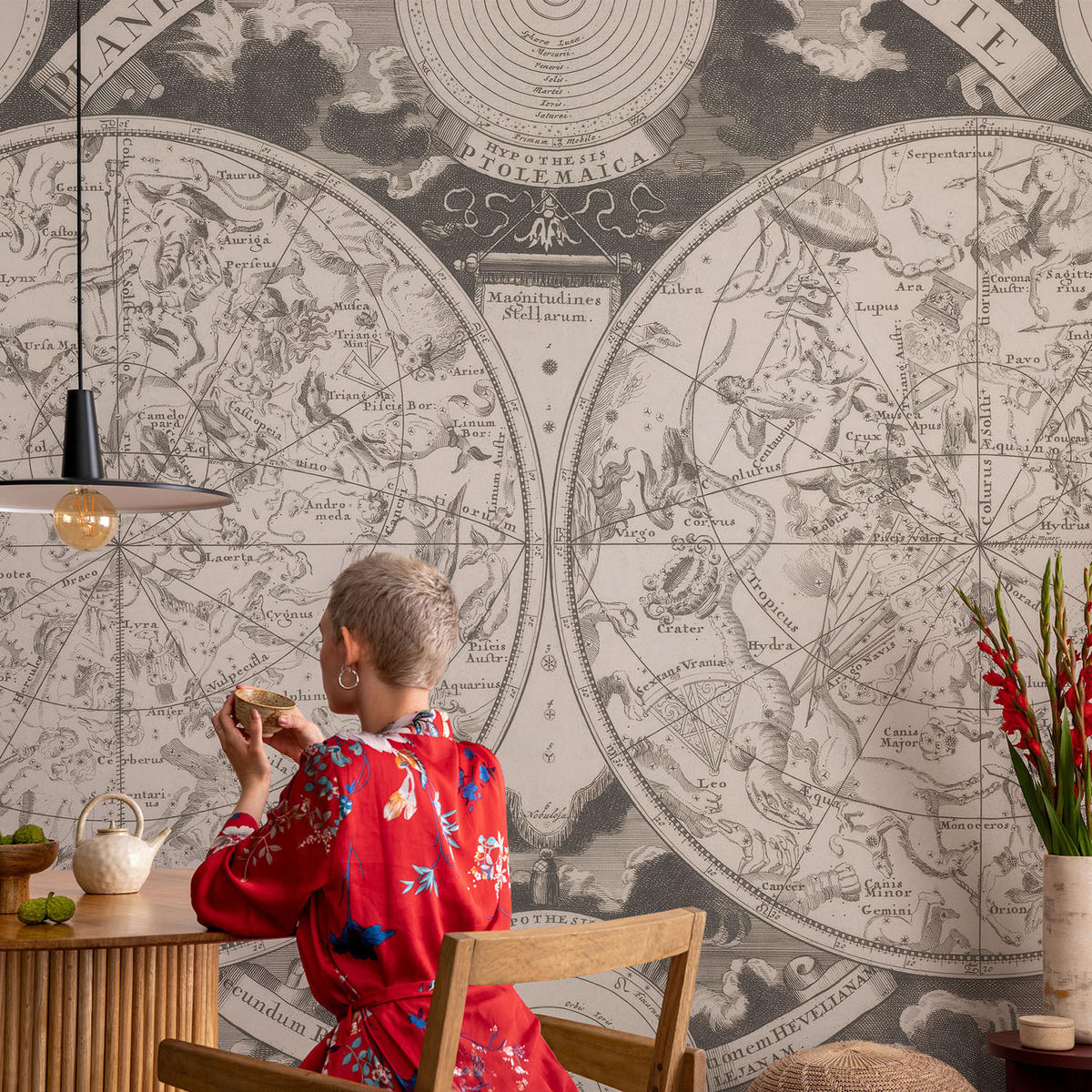 FOTOTAPETE 104x70 cm - Sternenkarte - Schwarz, Textil (104/70cm) - Wallfluent