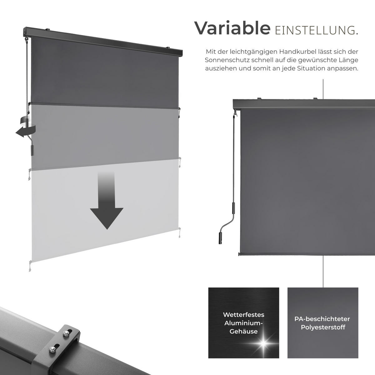 SENKRECHTMARKISE Eloise,inkl. Wandhaltern,dunkelgrau - Dunkelgrau, Kunststoff (160/250cm) - tectake