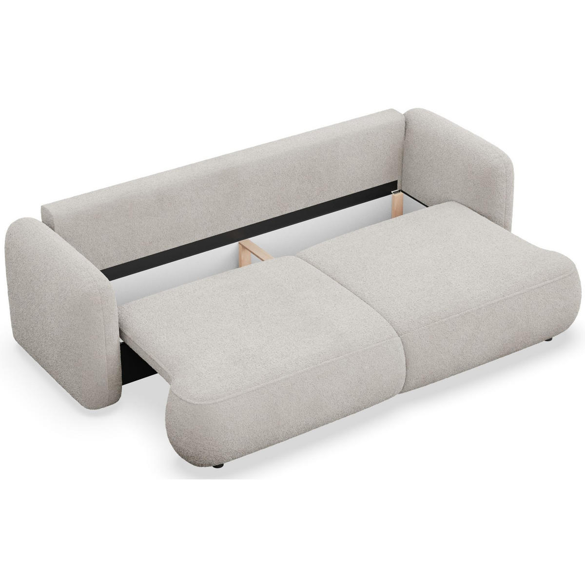 3-SITZER SCHLAFSOFA Tvoya Hellbeige Bouclé - Ecru/Schwarz, Kunststoff/Textil (253/82/110cm) - Selsey