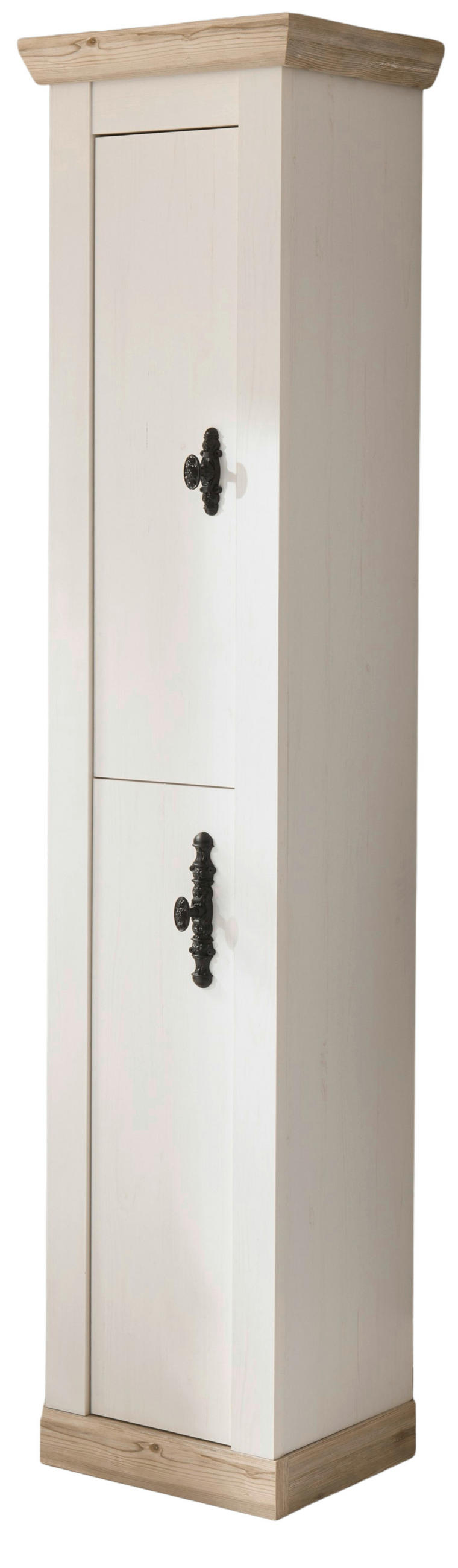 BAD-HOCHSCHRANK Pinie weiß, Oslo Pinie Landhaus, Badschrank, 42 x 200 cm - Dunkelgrau/Weiß, Holzwerkstoff/Metall (42/200/35cm) - Furn.Design