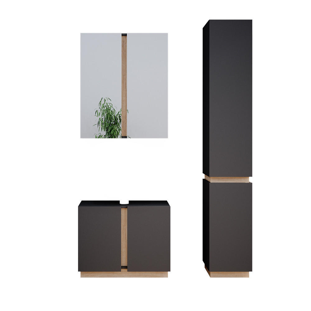 BADMÖBEL-SET Gloria Anthrazit 3 Teile, mit Hochschrank - Anthrazit/Sonoma Eiche, Holzwerkstoff (70/55/34cm) - Vicco