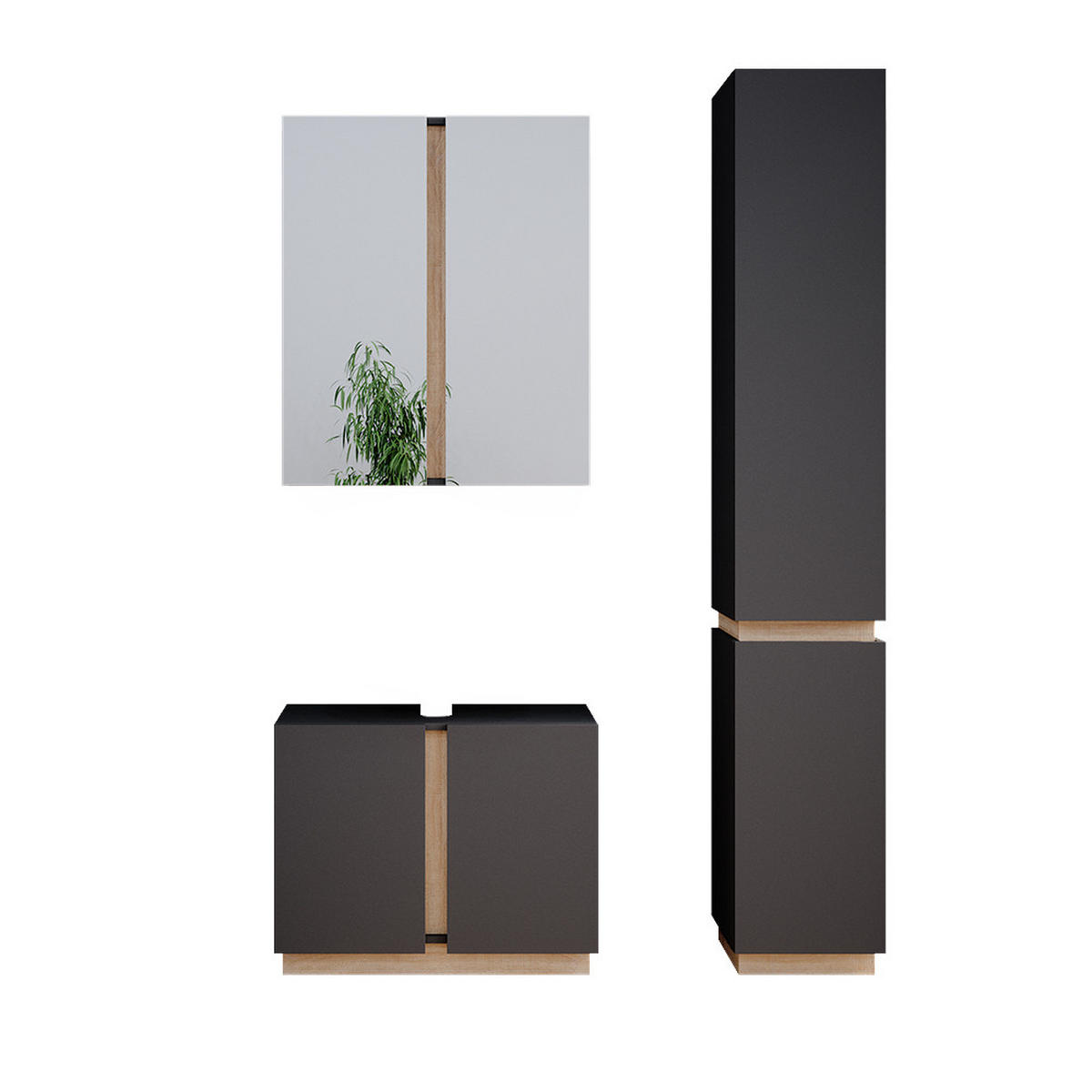 BADMÖBEL-SET Gloria Anthrazit 3 Teile, mit Hochschrank - Anthrazit/Sonoma Eiche, Holzwerkstoff (70/55/34cm) - Vicco