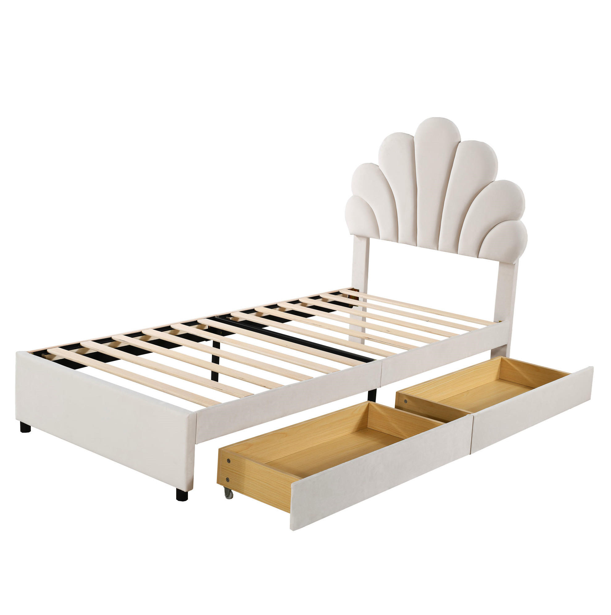 POLSTERBETT 90/200 cm Beige aus Samt mit 2 Schubladen - Beige, Textil (90/200cm) - OKMYHOME