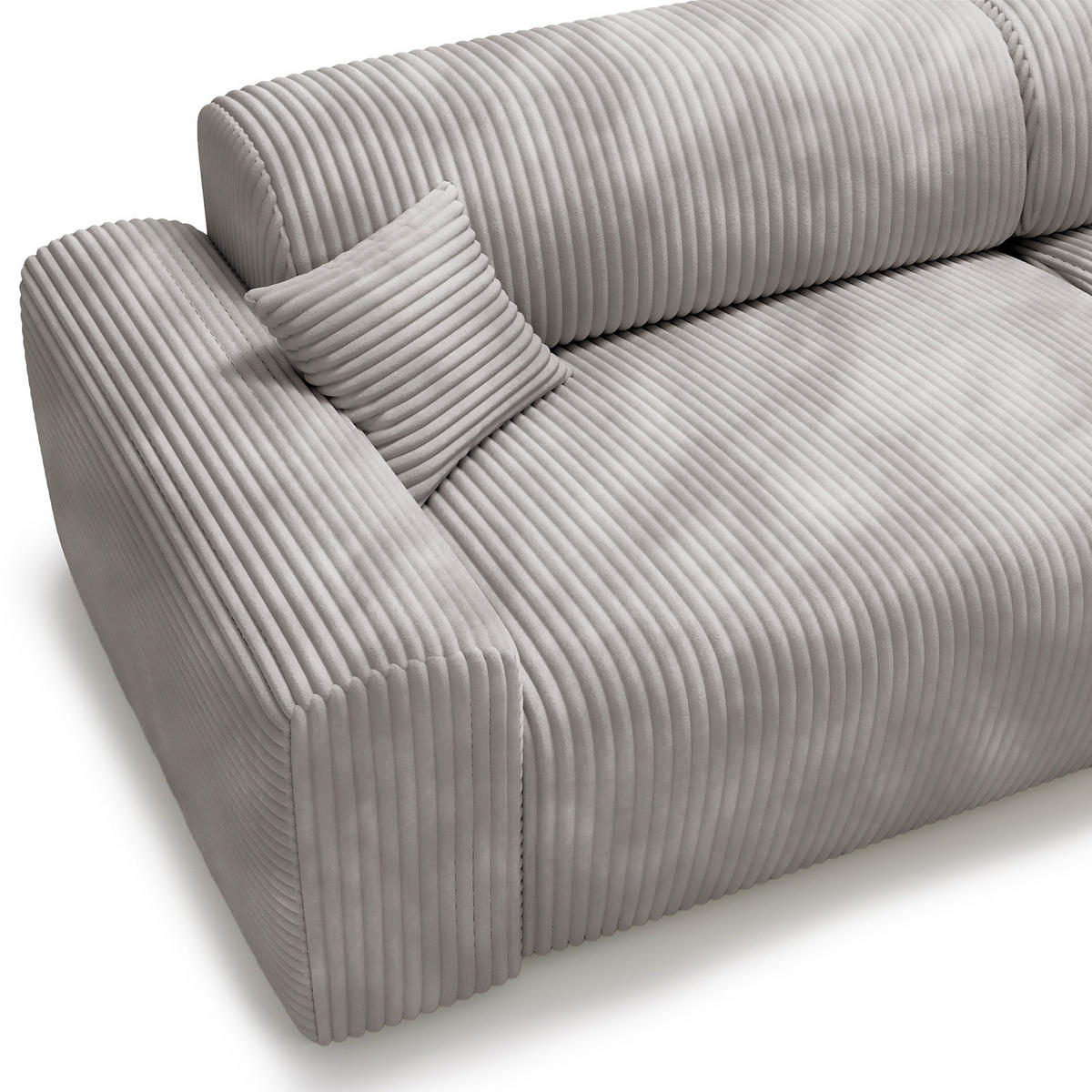 ECKSOFA mit Longchair - Cord - Hellgrau/Schwarz, Kunststoff/Textil (284/178cm) - home24