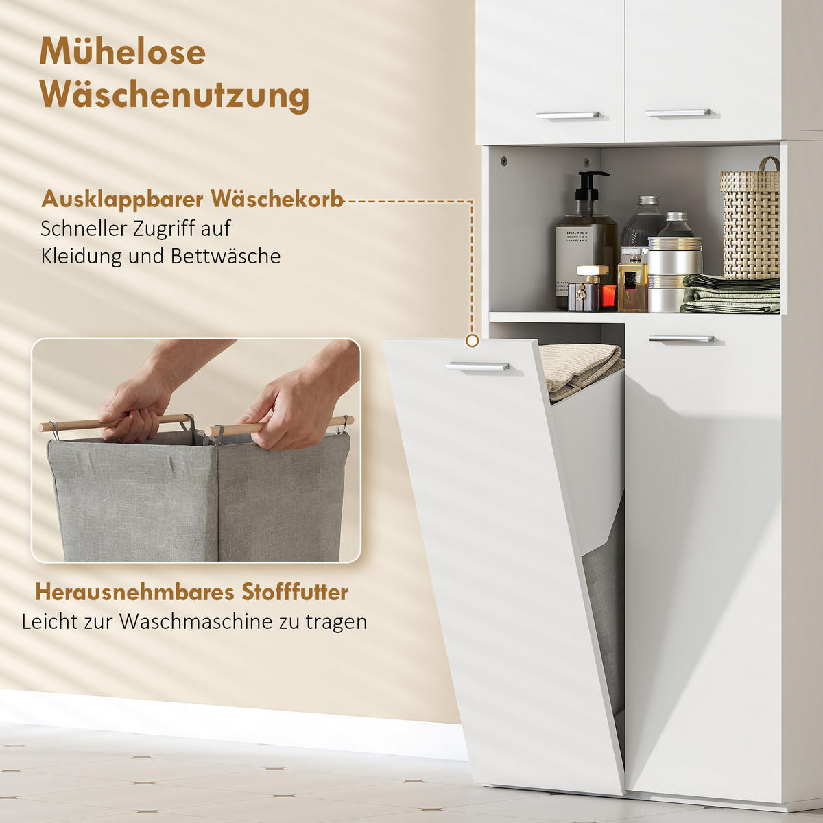 BADEZIMMERSCHRANK aus MDF 60/30/174 cm Weiß - Weiß, Holzwerkstoff/Metall (30/174/60cm) - HOMCOM
