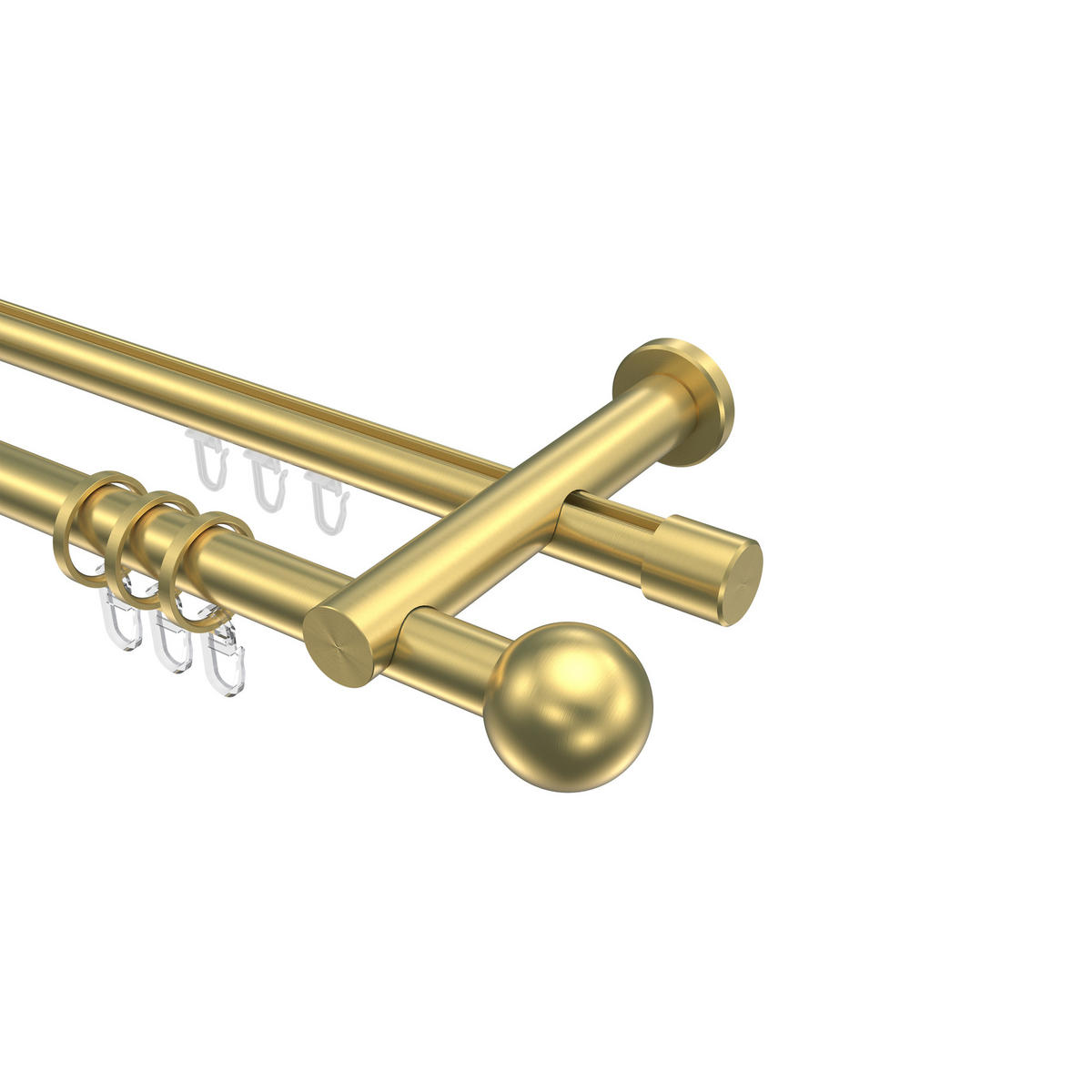 RUNDROHR-INNENLAUF-GARDINENSTANGEN-SET Platon Luino 160 cm, 2-läufig, 20 mm Ø Messing-Optik - Messingfarben, Metall (160cm) - INTERDECO