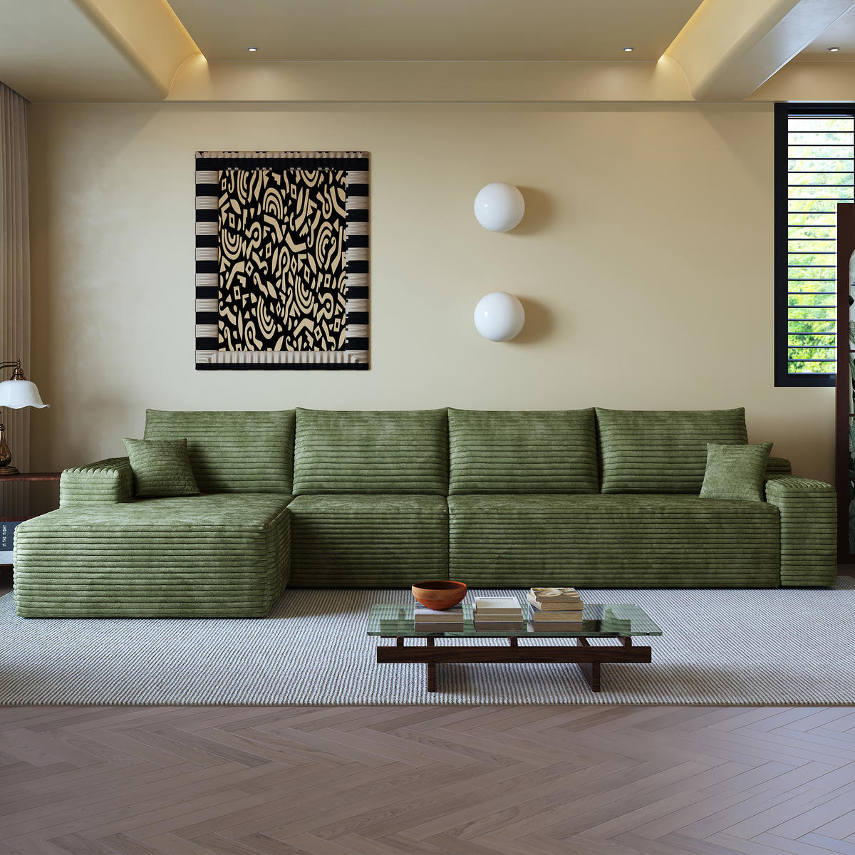 ECKSOFA 340/175/83 cm Grün mit L-förmiger Chaiselongue, Linke Seite - Grün, Textil (340/175cm) - Oxeza