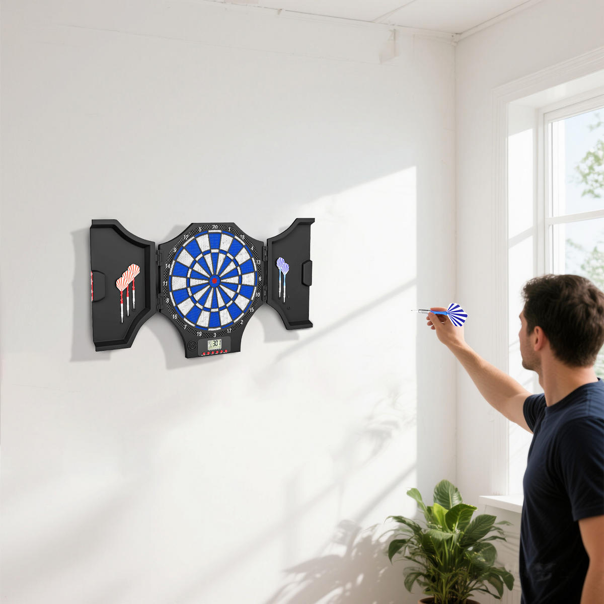 DARTSCHEIBE DE-18828 31 Spiele, 2 Klapptüren Schwarz - Blau, Kunststoff (45/4/83cm) - ComfortXL