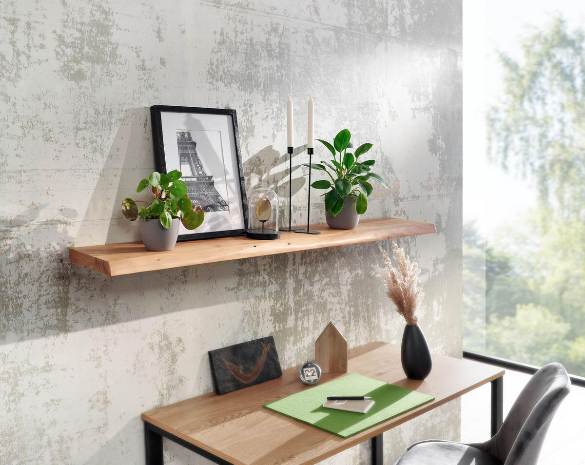 WANDREGAL Akazienholz Baumkante Rustikal, Beige 140x26x4 cm - Beige, Holz (140/4/26cm) - KADIMA DESIGN