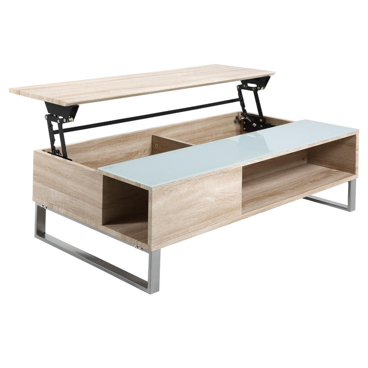 COUCHTISCH Kostrena in Sonoma Eiche 110/60 cm - Beige/Silberfarben, Holzwerkstoff/Metall (110/60/35cm) - Selsey