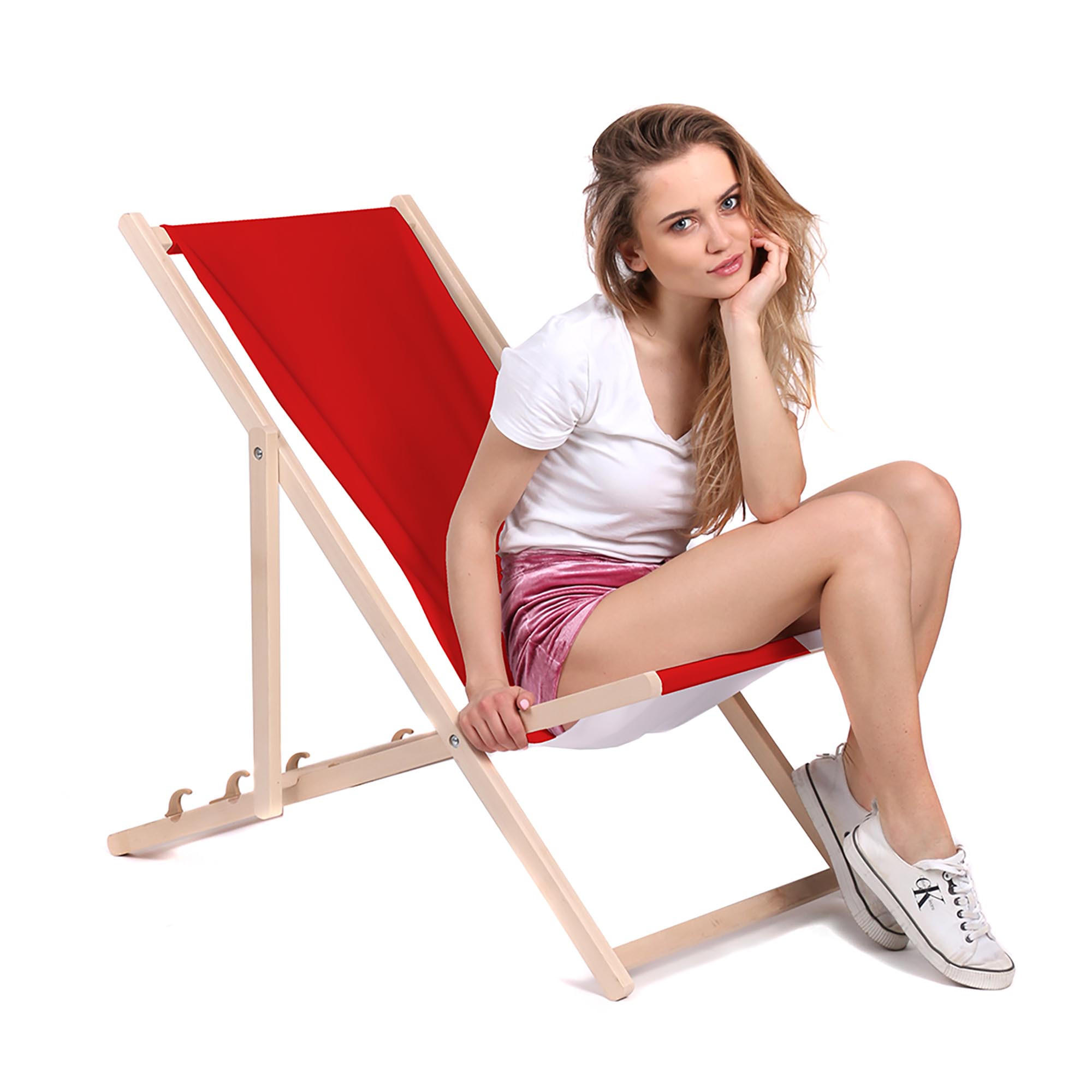 HOLZLIEGESTUHL klappbar Buchenholz Red M - Rot, Holz (54/85/92cm) - Dreamroots