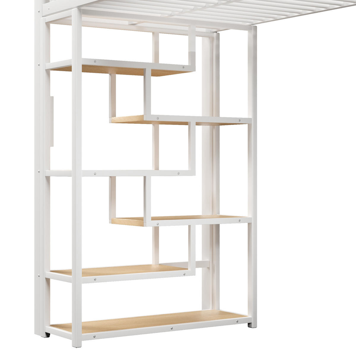 HOCHBETT 90x200cm, Eisen, Ablage, Stufen, Geländer, LED, Stauraum, ohne Matratze, Weiß - Weiß, Holzwerkstoff (90/200cm)