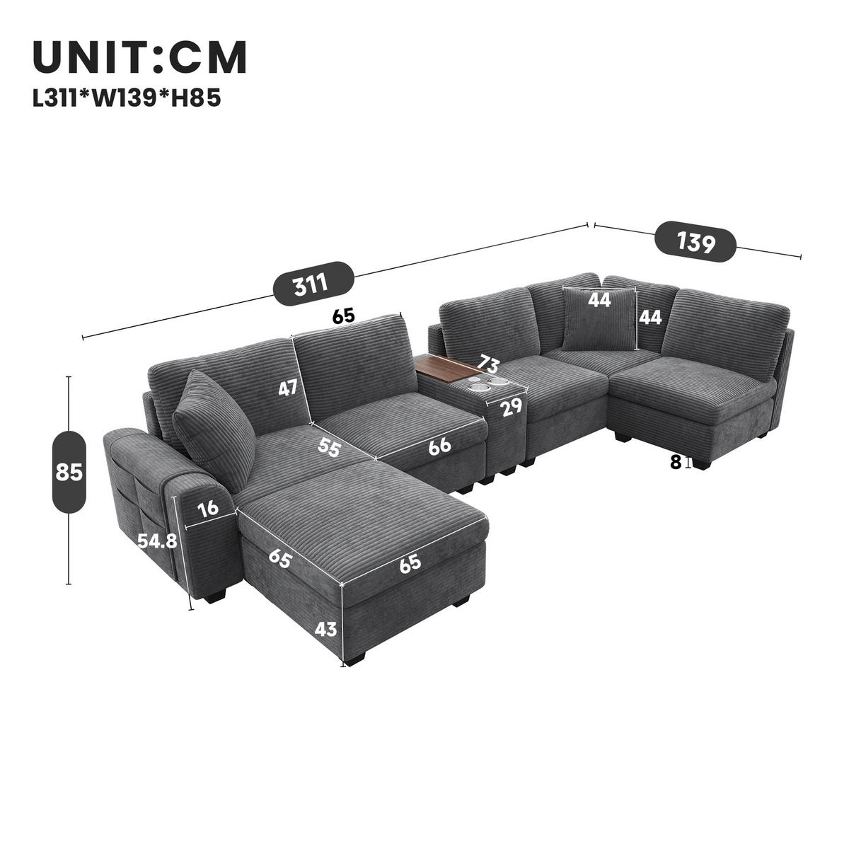 ECKSOFA mit Stauraum und USB Type-C in Grau - Grau, Textil (311/139cm) - EVRYAE