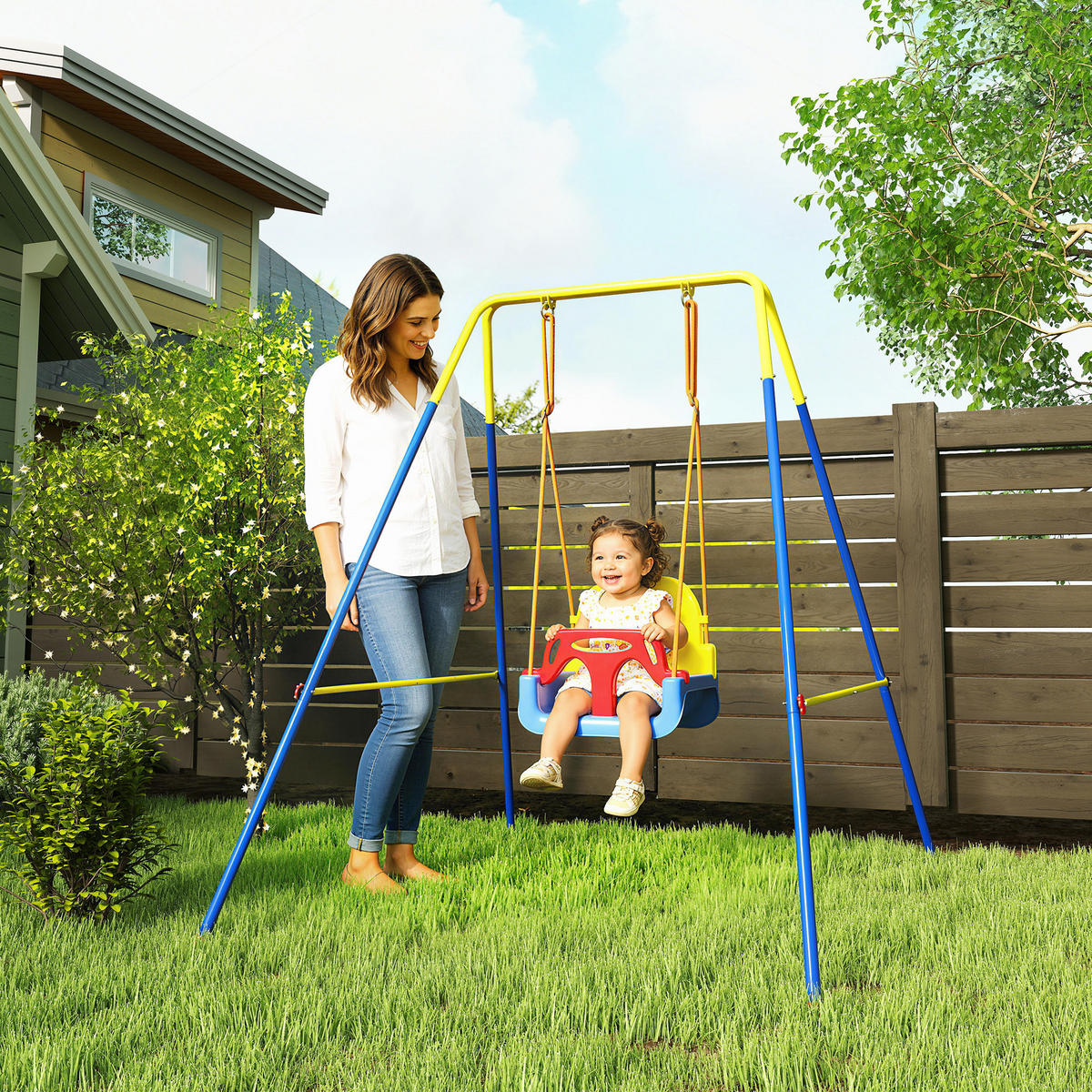 BABYSCHAUKEL Stahl Kunststoff Blau - Blau, Kunststoff (155/128cm) - AIYAPLAY