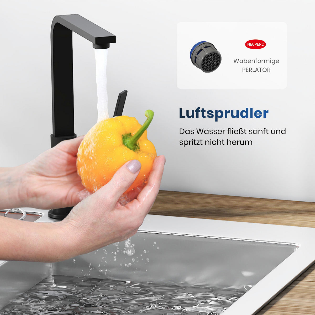 KÜCHENARMATUR mit 360° Drehbar Edelstahl Einhebelmischer Schwarz Matt - Schwarz, Metall (22.5/10.1/30.3cm) - EMKE