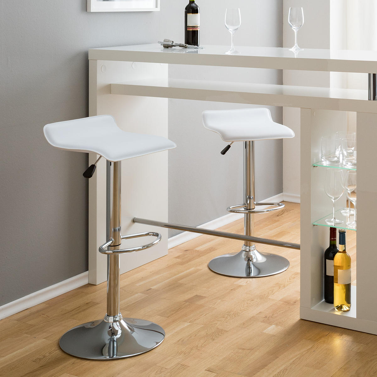 BARHOCKER - 2er-Set - Metall / Kunstleder - Chromfarben/Weiß, Kunststoff/Metall (38/63/39cm) - home24