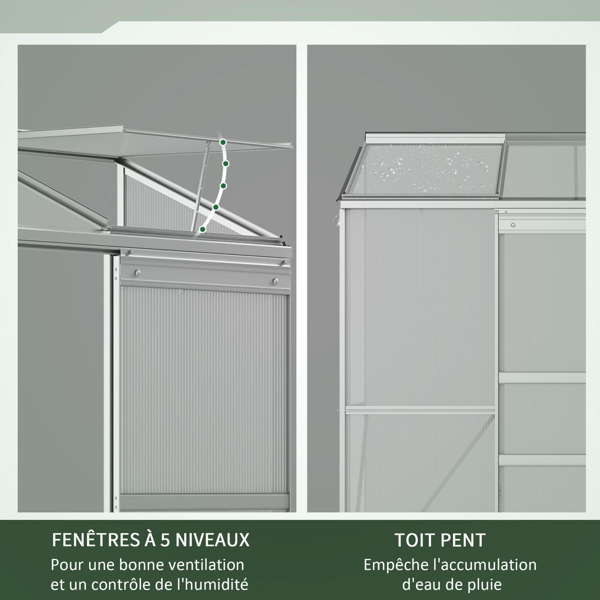 ANLEHNGEWÄCHSHAUS DE-12001 mit Schiebetür & 5-stufigen Dachfenstern Silber - Transparent, Kunststoff (68/196/192cm) - ComfortXL