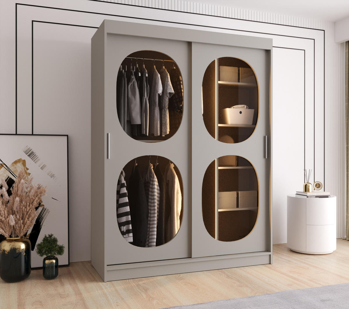 SCHWEBETÜRENSCHRANK 200/150/62 2-türig - Kaschmir, Holz (150/200/62cm) - Abiks Möbel