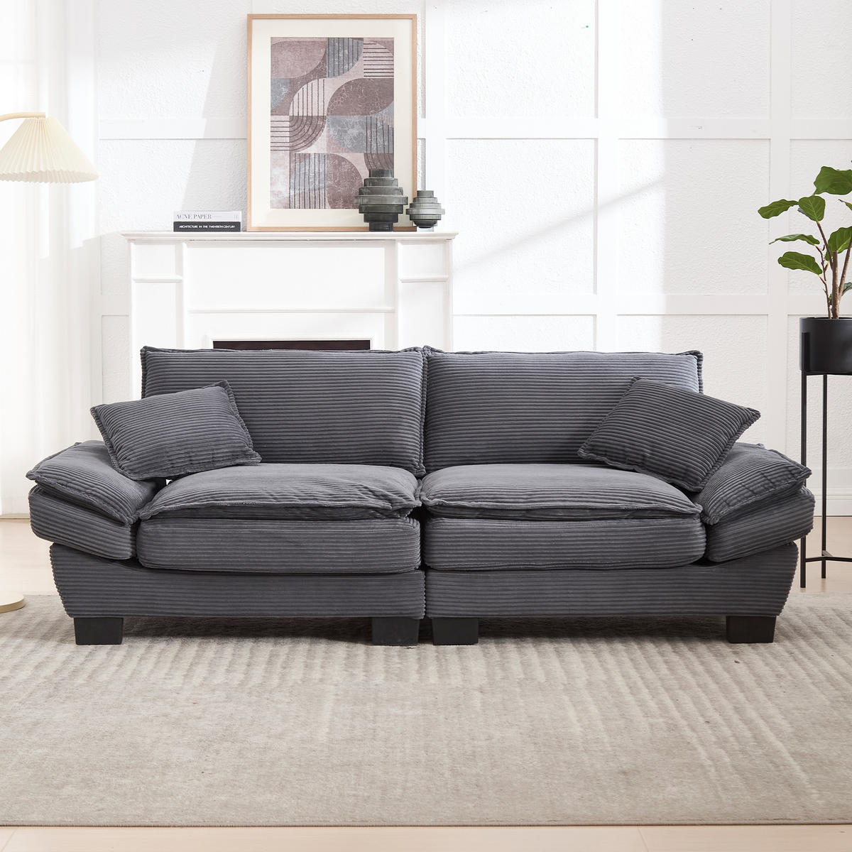 2-SITZER SOFA Cord Dunkelgrau mit Kissen - Dunkelgrau, Holzwerkstoff/Kunststoff (224/81/81cm) - WISHDOR