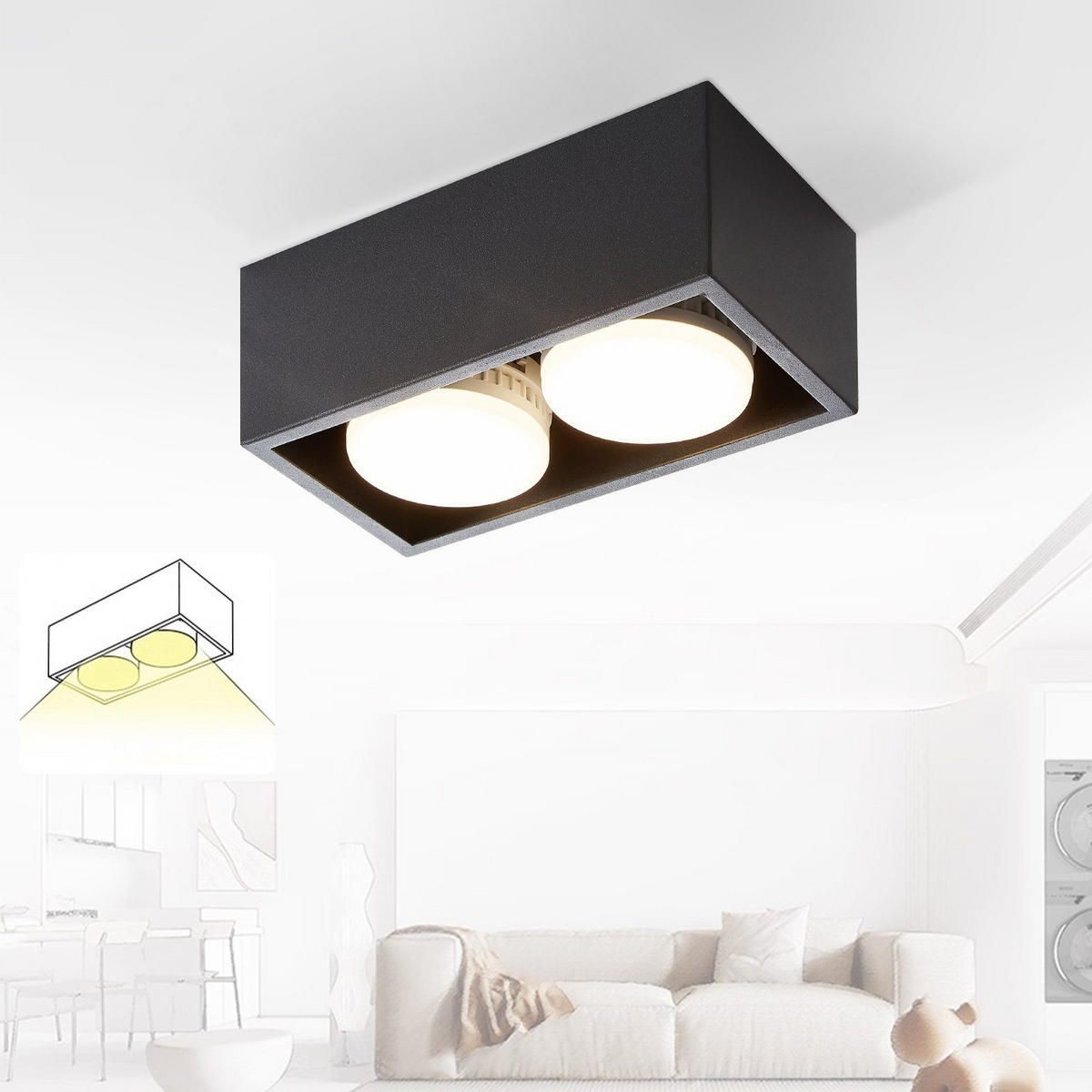 LED-DECKENLEUCHTE Harmonie 2-flammig 20/10/8 cm - Schwarz, Metall (20/10/8cm) - Nettlife