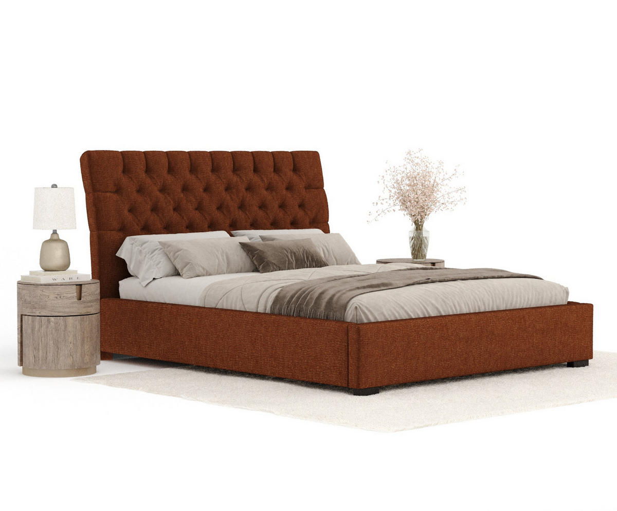 POLSTERBETT Vezzola Kupferfarbe 180/200 cm im Chenille-Stoff - Schwarz/Naturfarben, Holz/Holzwerkstoff (180/200cm) - Maison de Reve