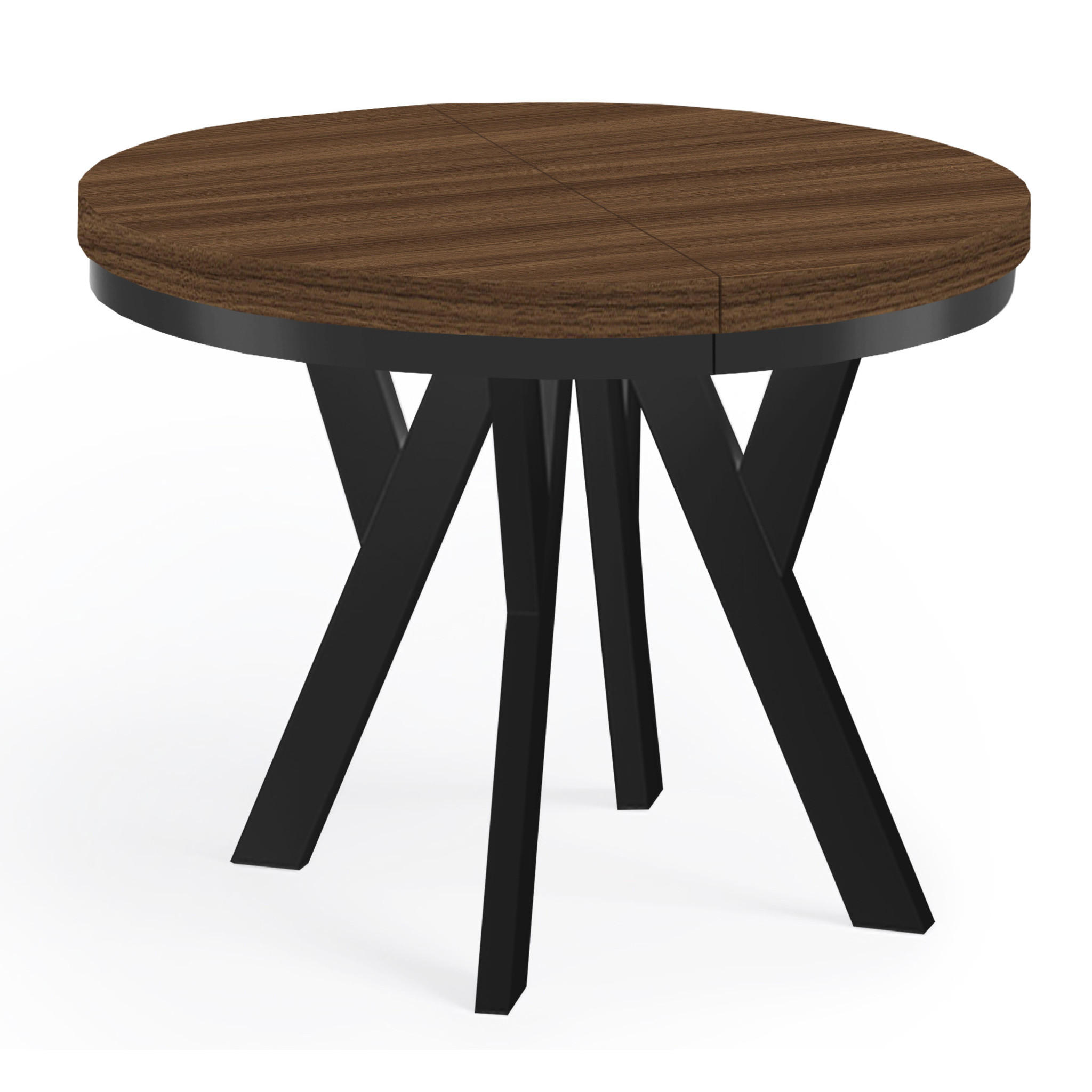 ESSTISCH Runder Ausziehbarer PERO 90/140 mit einem Ring-Gestell, Franklin Nuss/Schwarz - Dunkelbraun/Schwarz, Holz (90/140/77cm) - Dekori_Interiors