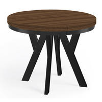 ESSTISCH Runder Ausziehbarer PERO 90/140 mit einem Ring-Gestell, Franklin Nuss/Schwarz - Dunkelbraun/Schwarz, Holz (90/140/77cm) - Dekori_Interiors