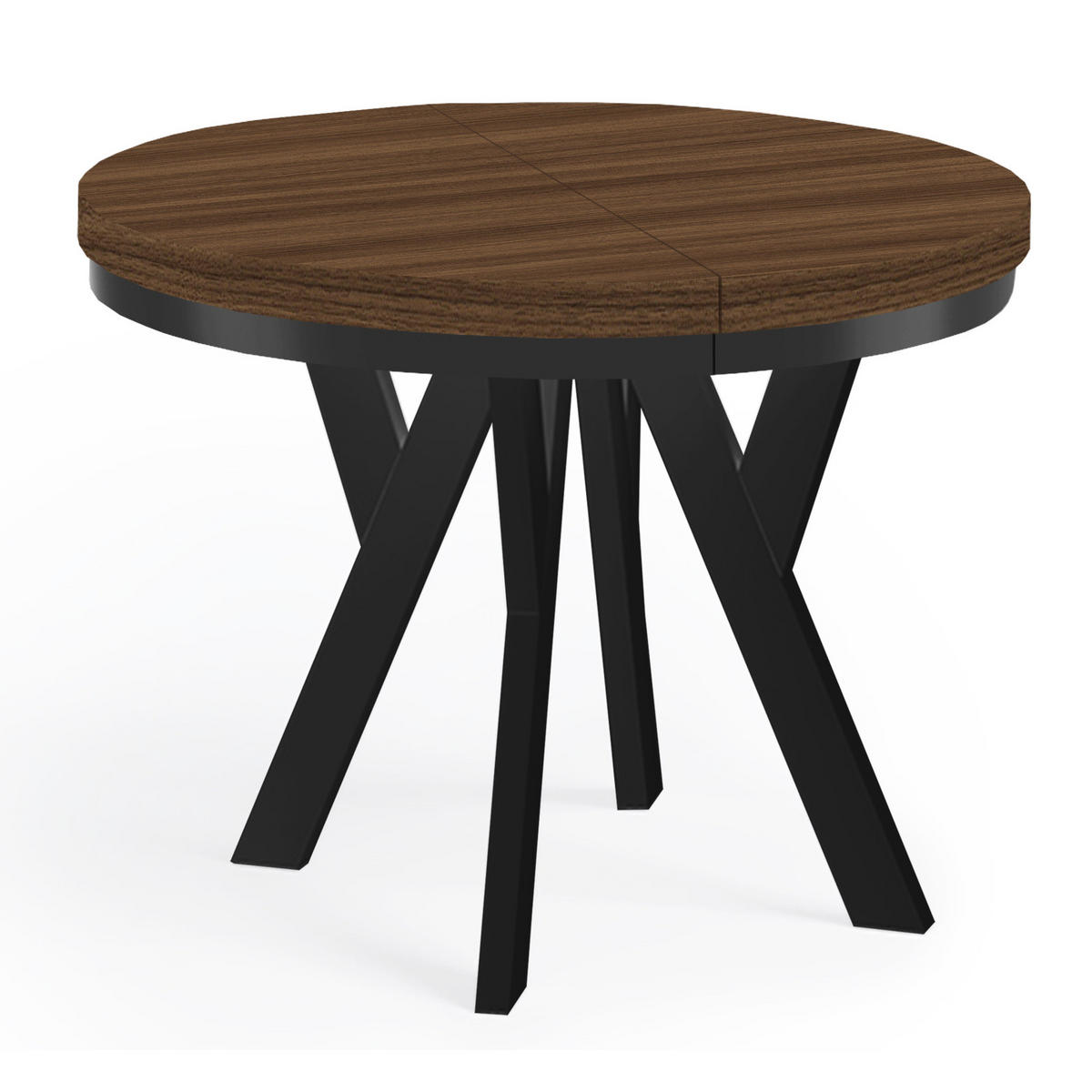 ESSTISCH Runder Ausziehbarer PERO 90/140 mit einem Ring-Gestell, Franklin Nuss/Schwarz - Dunkelbraun/Schwarz, Holz (90/140/77cm) - Dekori_Interiors