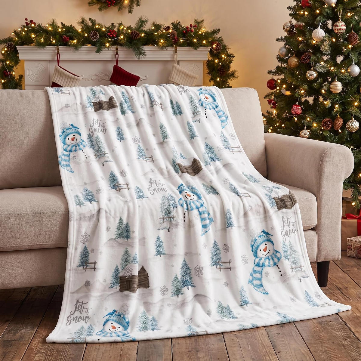 DECKE – Weihnachtsschneemann – 70 x 100 cm – Weiß - Weiß, Textil (70/100cm)
