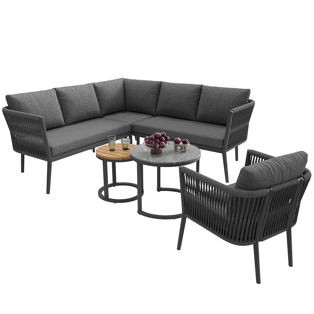 GARTENMÖBELSET 6-teiliges PE-rattan Sitzgruppe in Grau - Grau, Metall