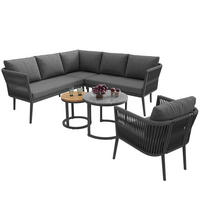 GARTENMÖBELSET 6-teiliges PE-rattan Sitzgruppe in Grau - Grau, Metall