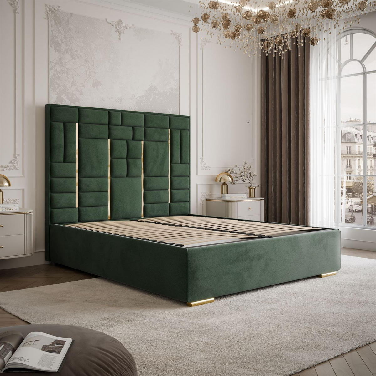 POLSTERBETT BRIGITTE GOLD mit Bettkasten 140x200 cm Element 12 - Grün, Textil (140/200cm) - Lookway