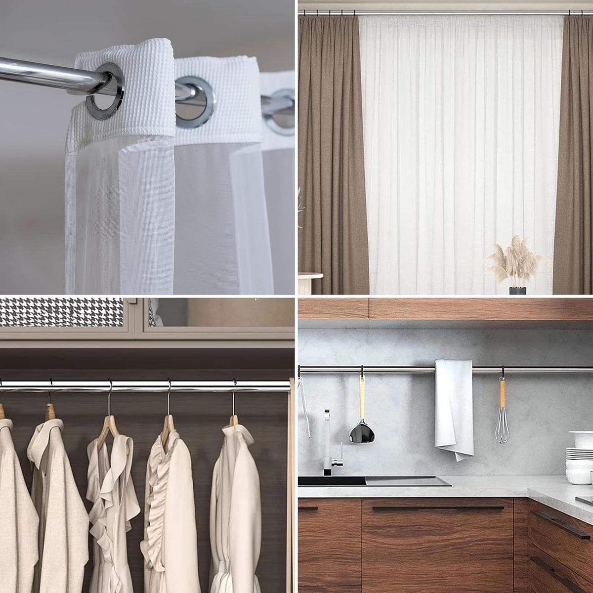 DUSCHVORHANGSTANGE – Silber – Verstellbar (68–165 cm) - Silberfarben, Metall (44cm)