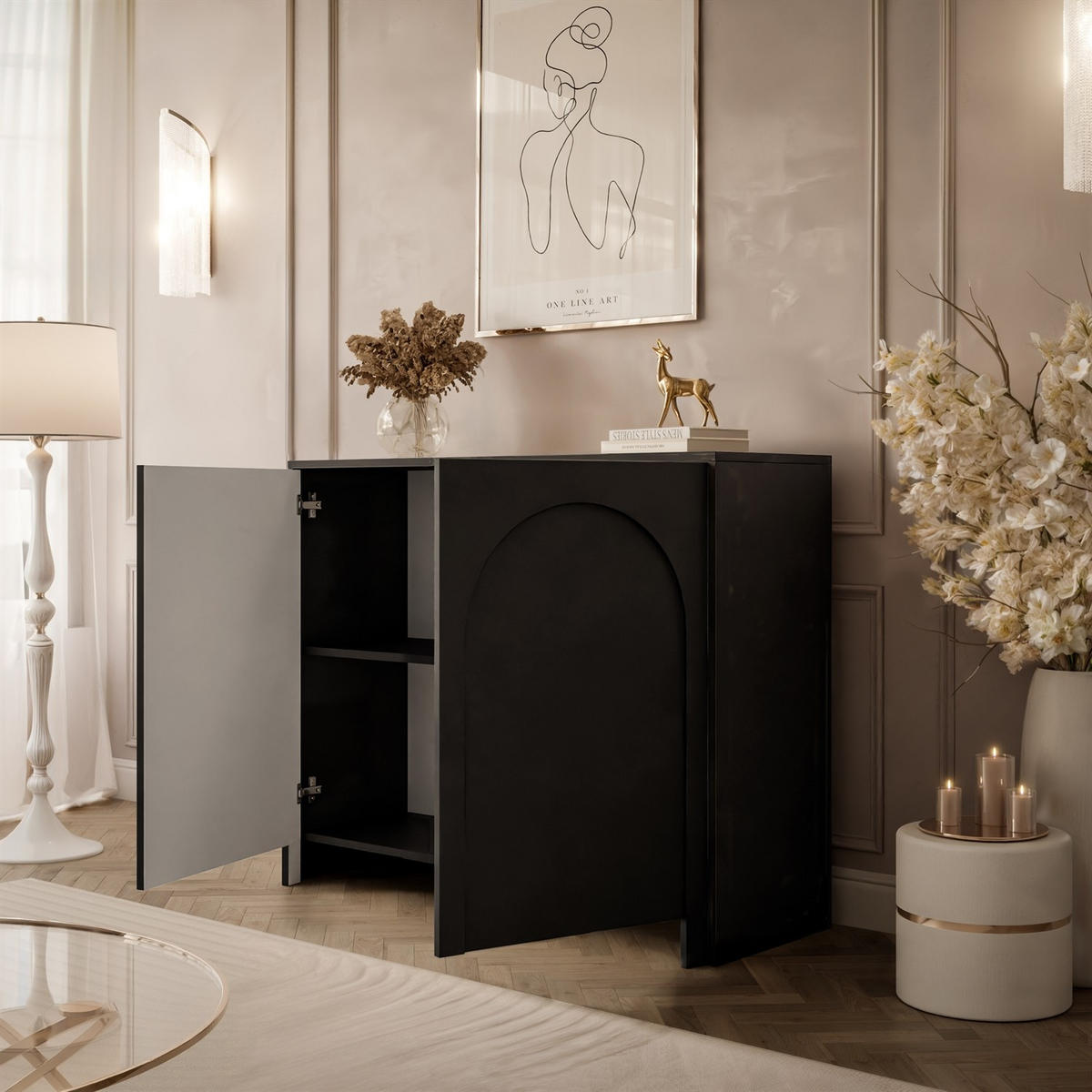 KOMMODE ARIADNA schwarz zweitürig - Schwarz, Holzwerkstoff (104/83/35cm)