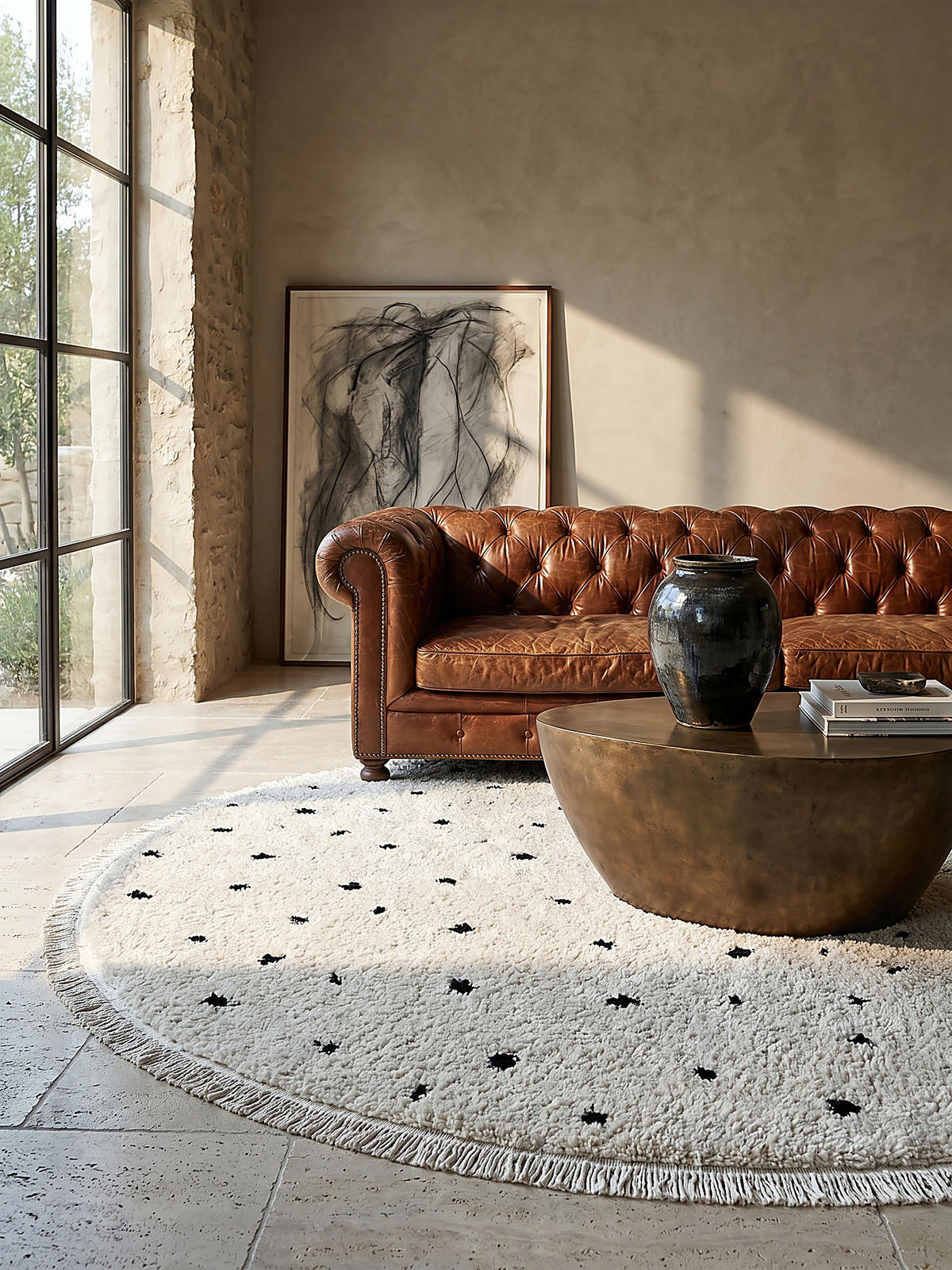 RUNDTEPPICH Abstrakt ATRIO Polypropylen Creme 120 x 120 cm - Beige, Textil (120/120cm) - KADIMA DESIGN