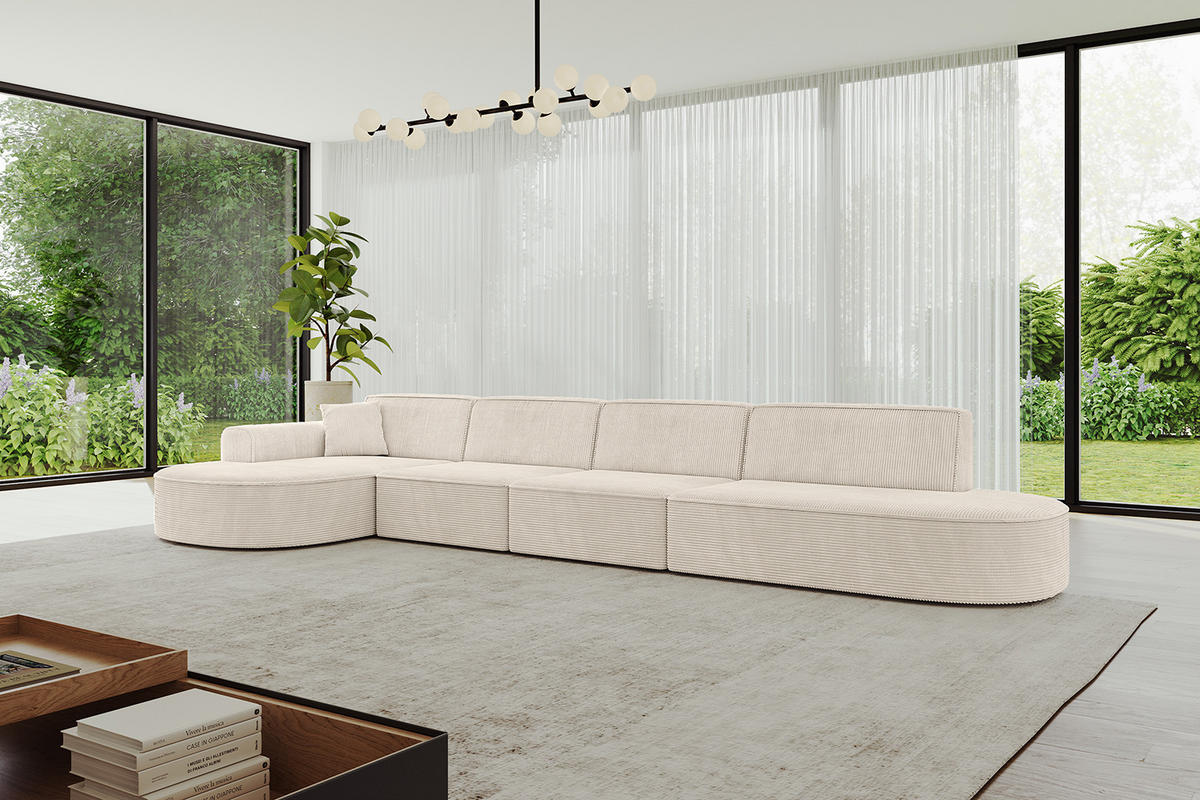ECKSOFA Ottomane Links MARI-L3 - 402x163x73,5 cm Beige Cord - Beige/Schwarz, Holzwerkstoff/Kunststoff (165/406cm) - ALTDECOR